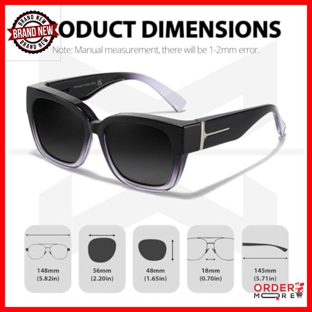Women's Polarized Fit Over Glasses Sunglasses, Oversized Square Frame, UV400 - Picture 4 of 7